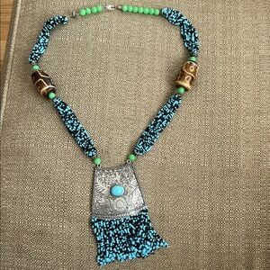Beaded Fringe Pendant Necklace